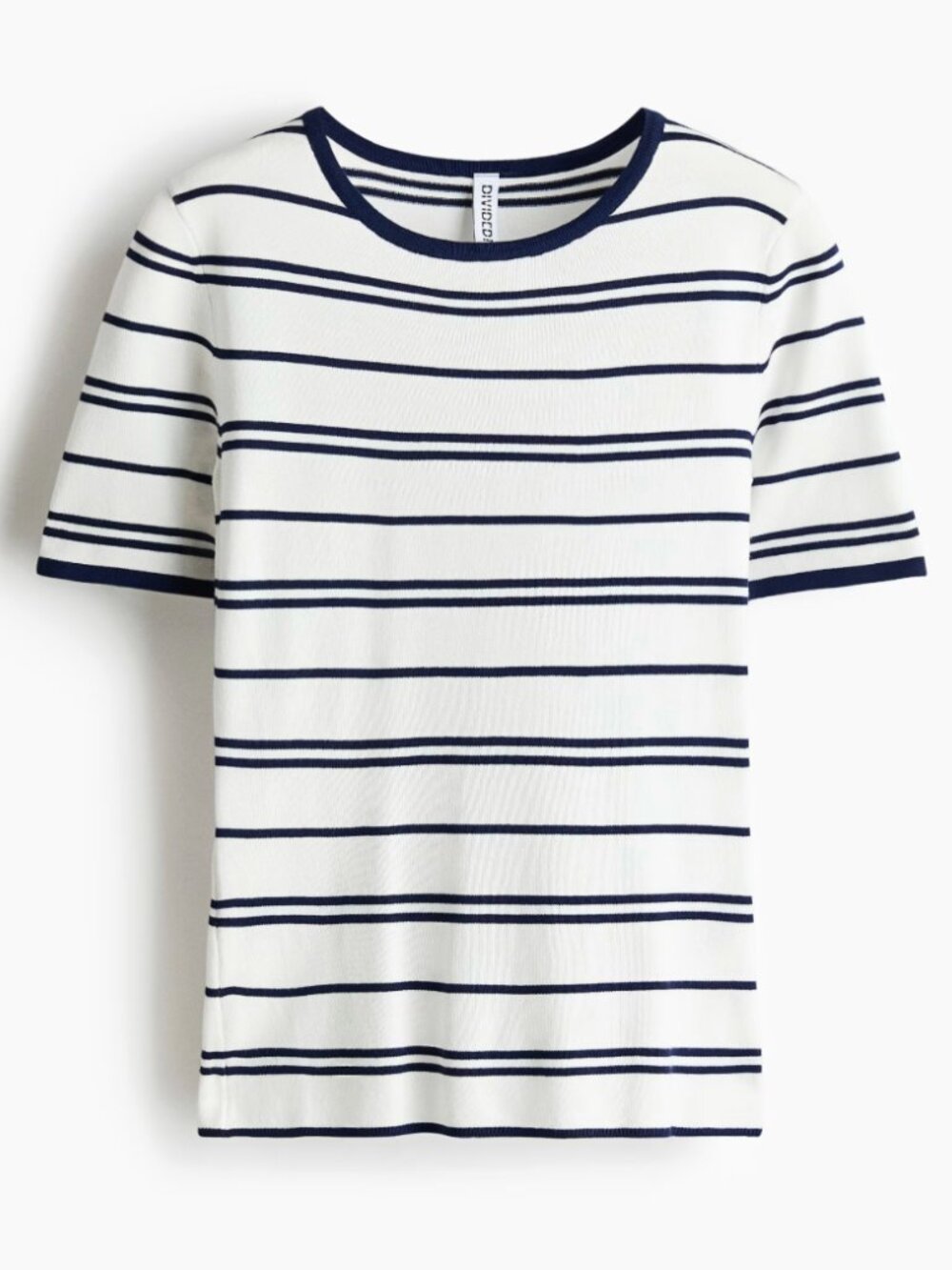 H&M Women's Fine-Knit Top Medium T-Shirt White Blue Navy Striped NEW NWOT